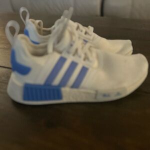 Adidas White and Blue NMD R1 Sneakers